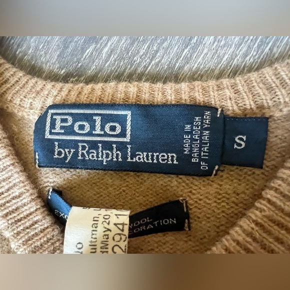 Polo Ralph Lauren super soft 100% lambs wool neutral toned v-neck sweater Size S - Picture 12 of 12
